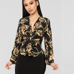 Black and Gold Printed Blouse